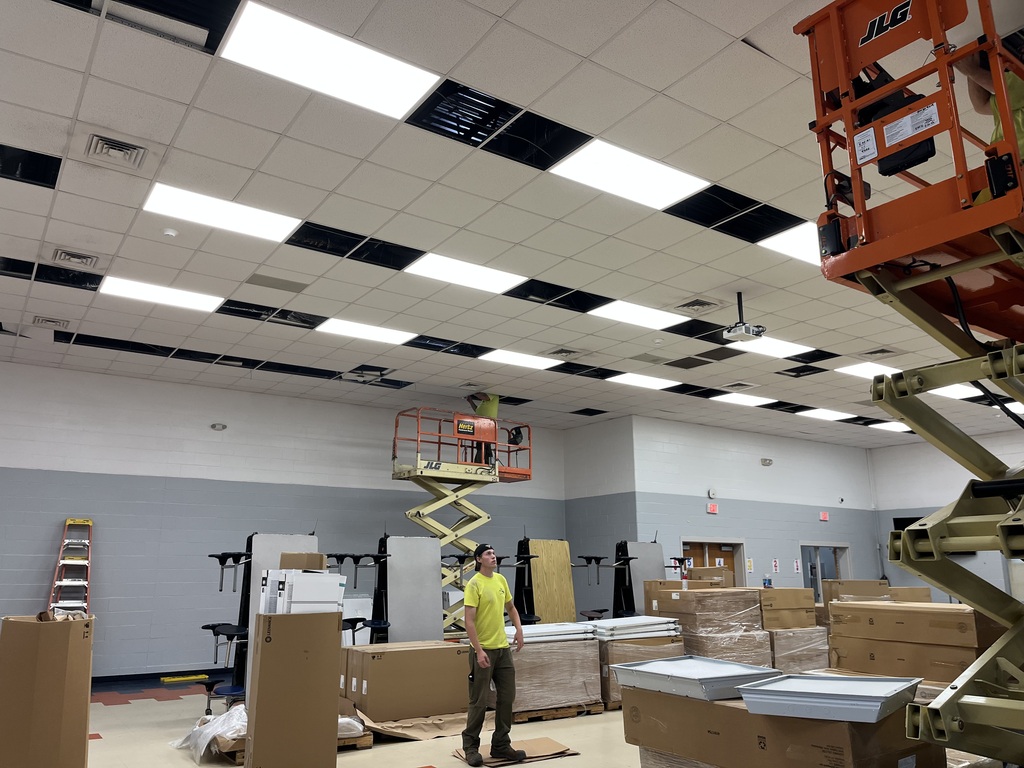 C.F. Pope lighting work in the cafeteria