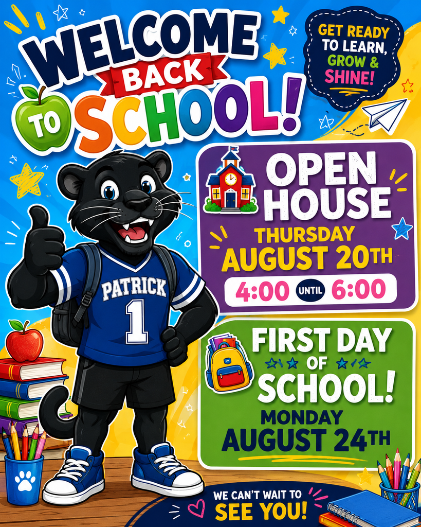 panther mascot with information about Open House and first day of school