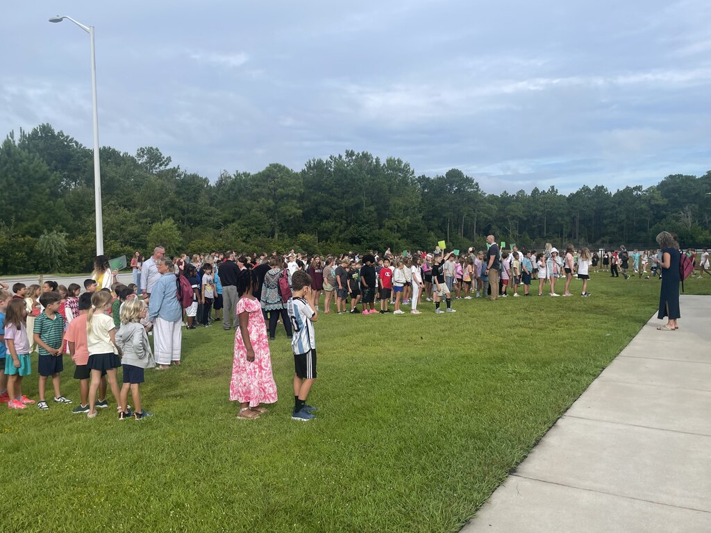students at a fire drill