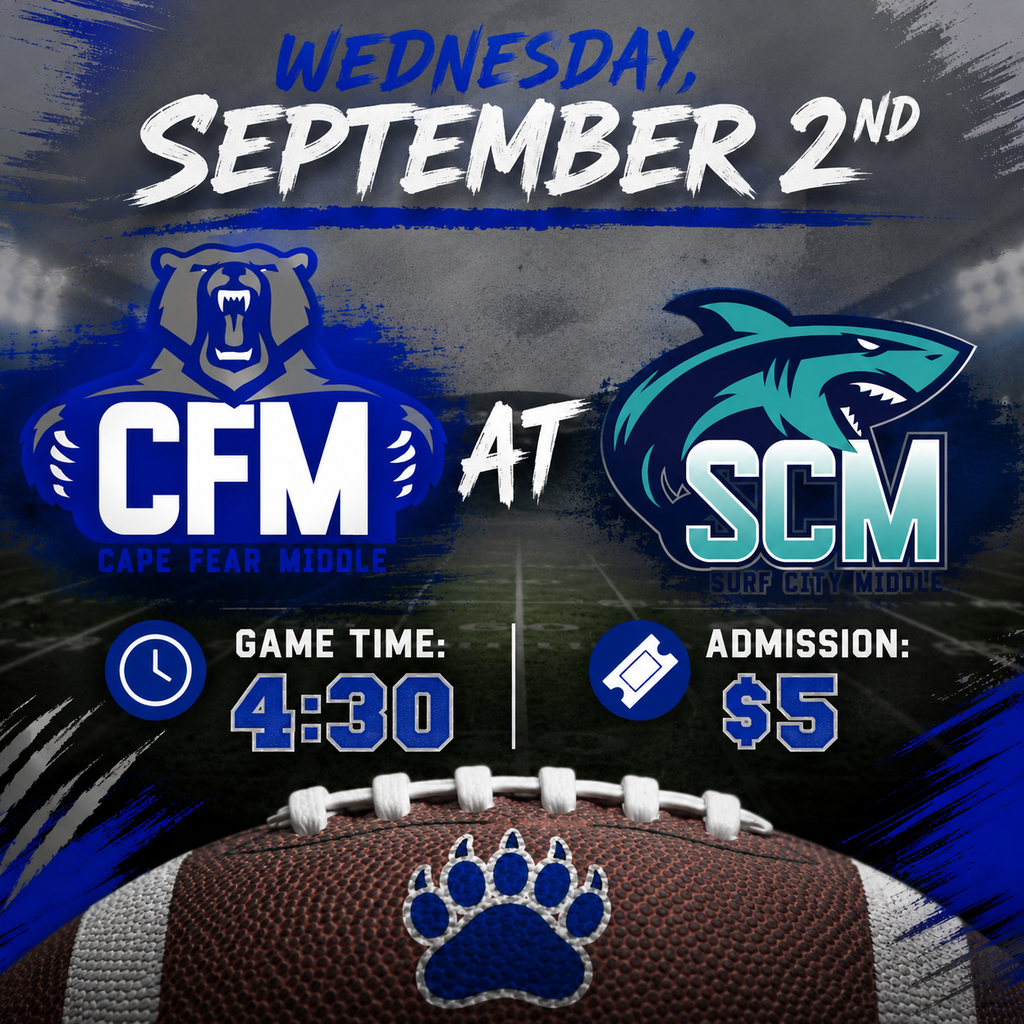 Grizzly football is on the road Wednesday, September 2nd at Surf City Middle School.