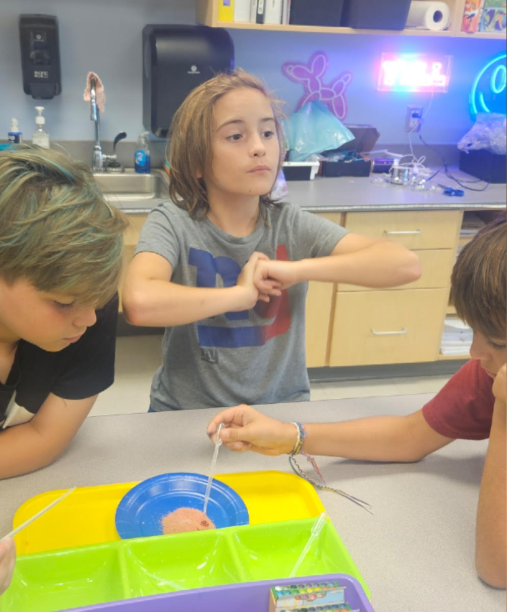 5th graders working on a science experiment