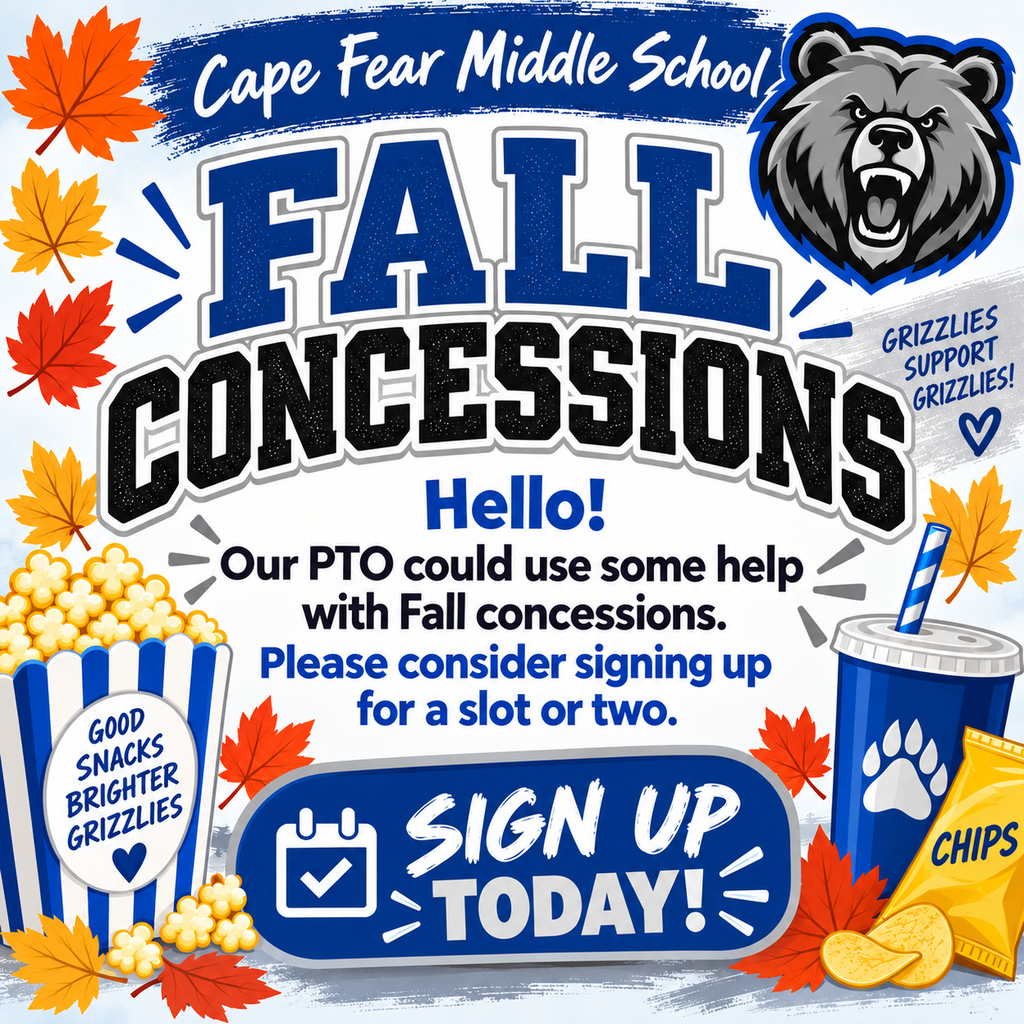 PTO could use some help with Fall Concessions.  Please consider signing up for a slot or two.