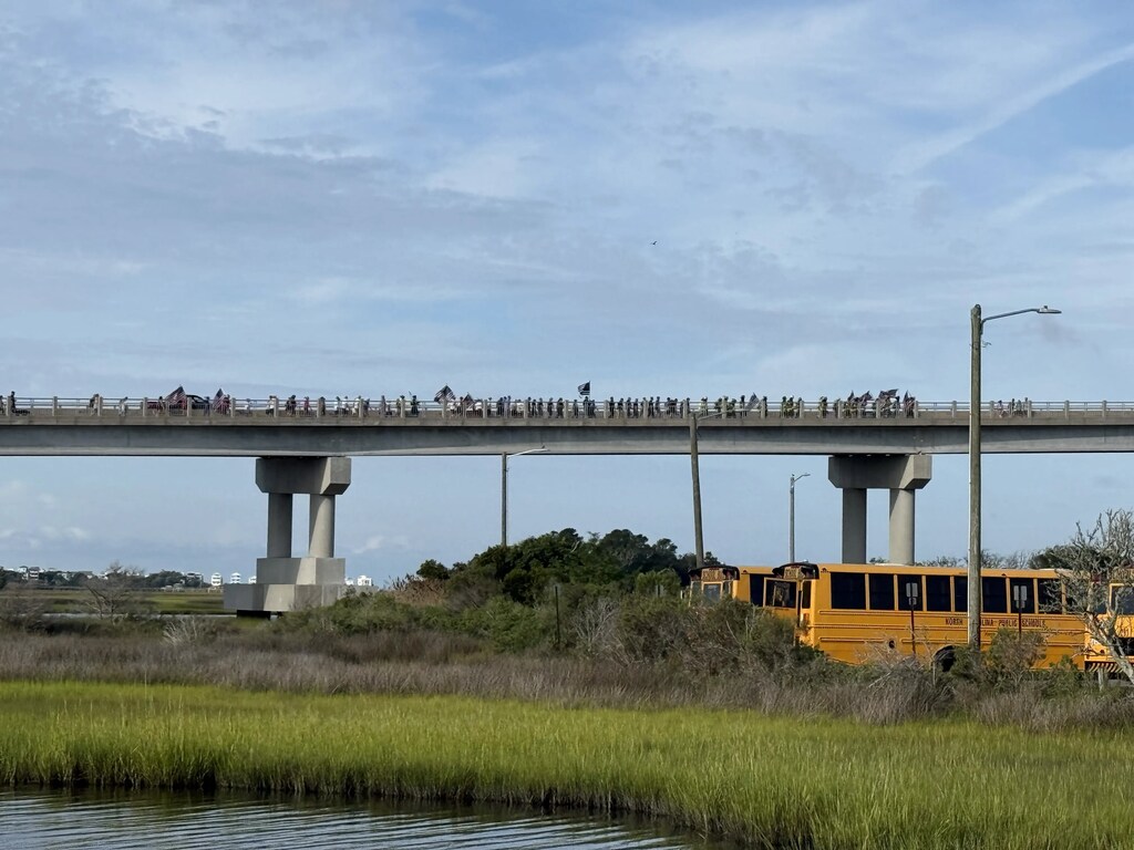 5th graders on a bridge walk