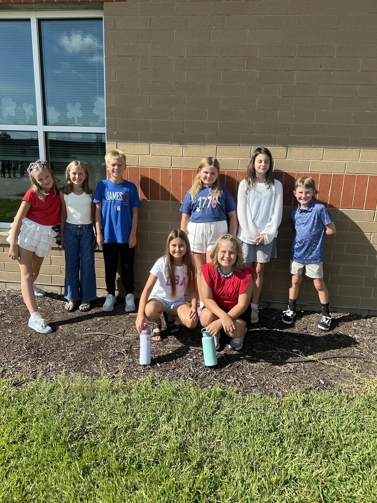 students wearing red white & blue