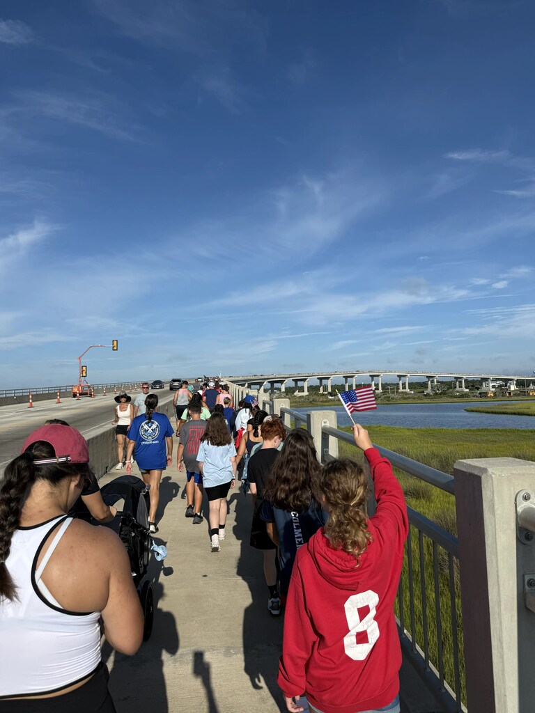 5th graders on a bridge walk