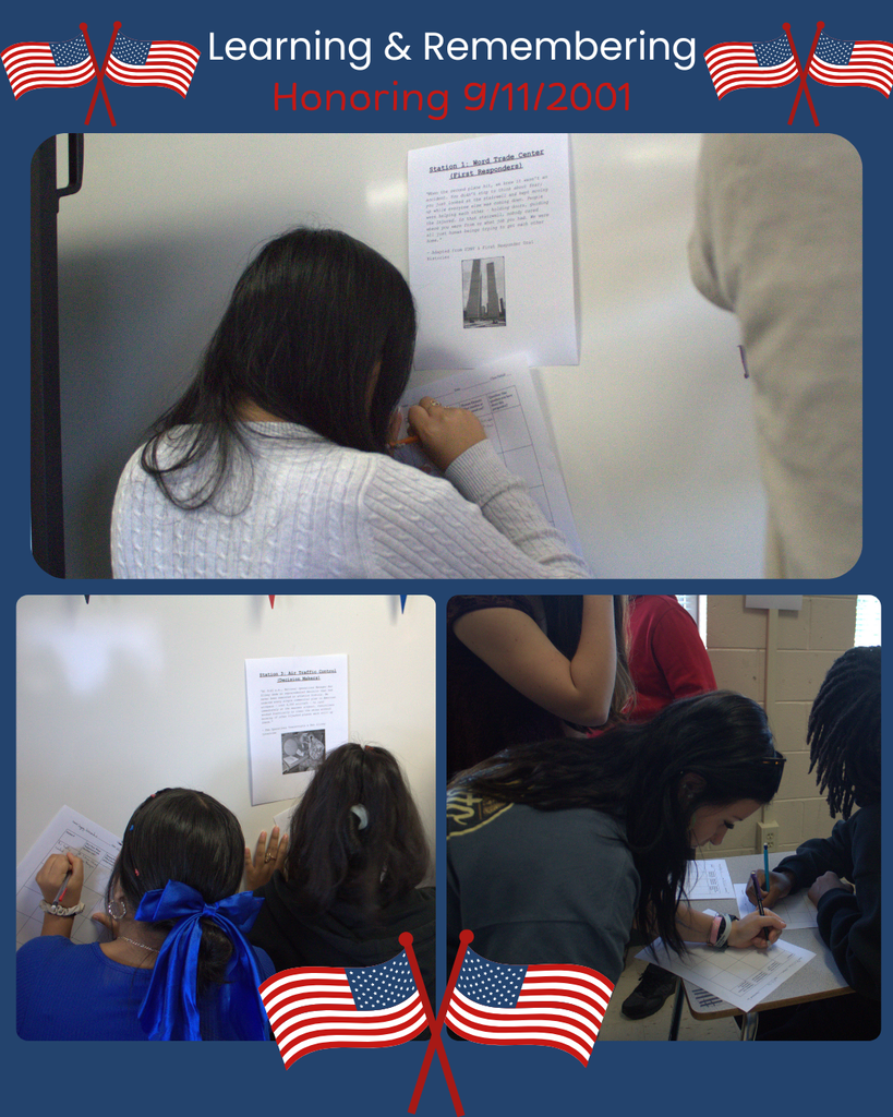 Honoring Patriot Day in Mrs. Jones's English class. Students spent time today remembering 9/11 and working together on a classroom flag project.