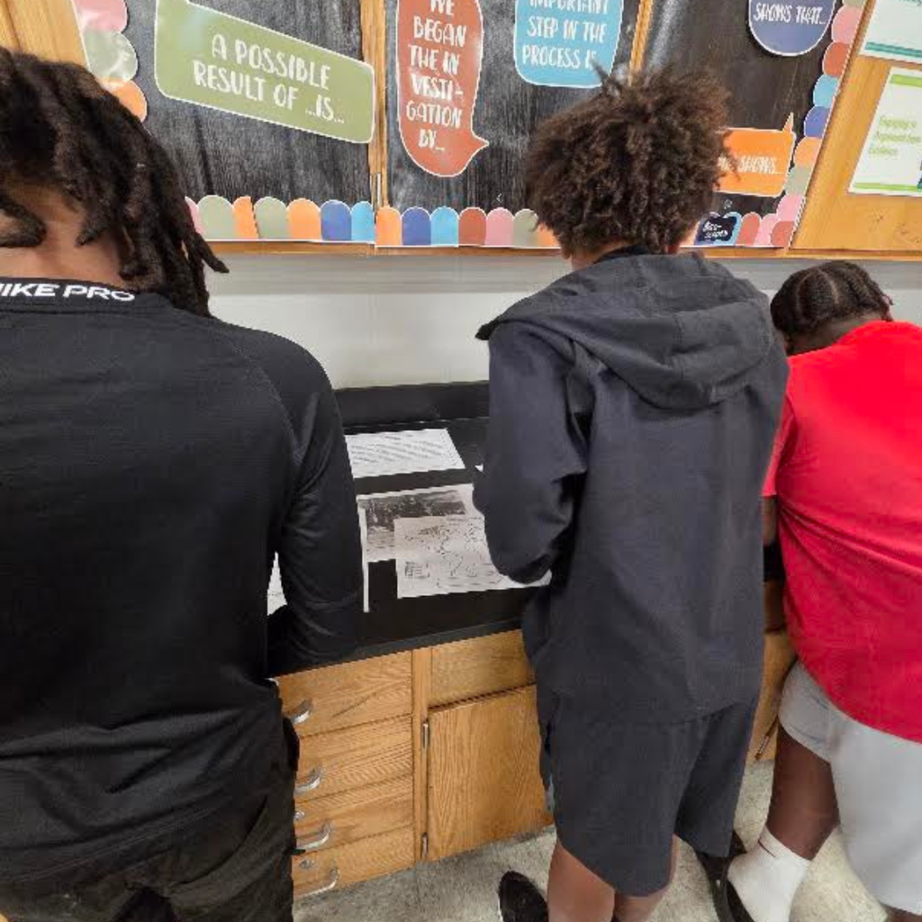 students in social students class on gallery walk