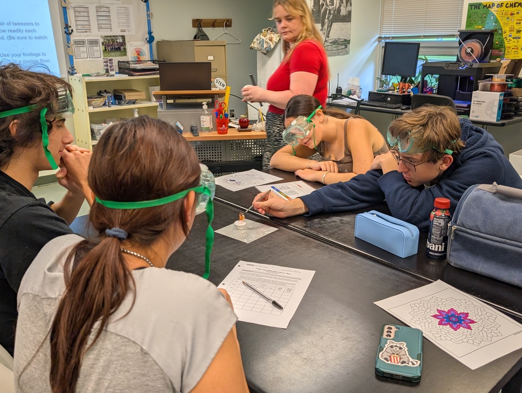 students observe textile sample being burnt over candle flame