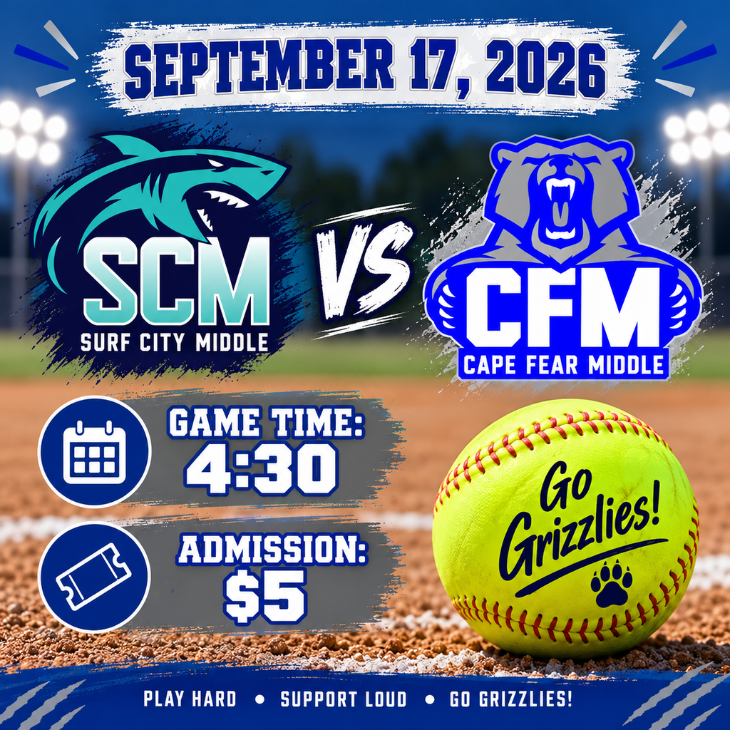 Come out and support your Cape Fear Middle School Grizzlies Softball Team this afternoon as they take on Surf City Middle School  right here at home!