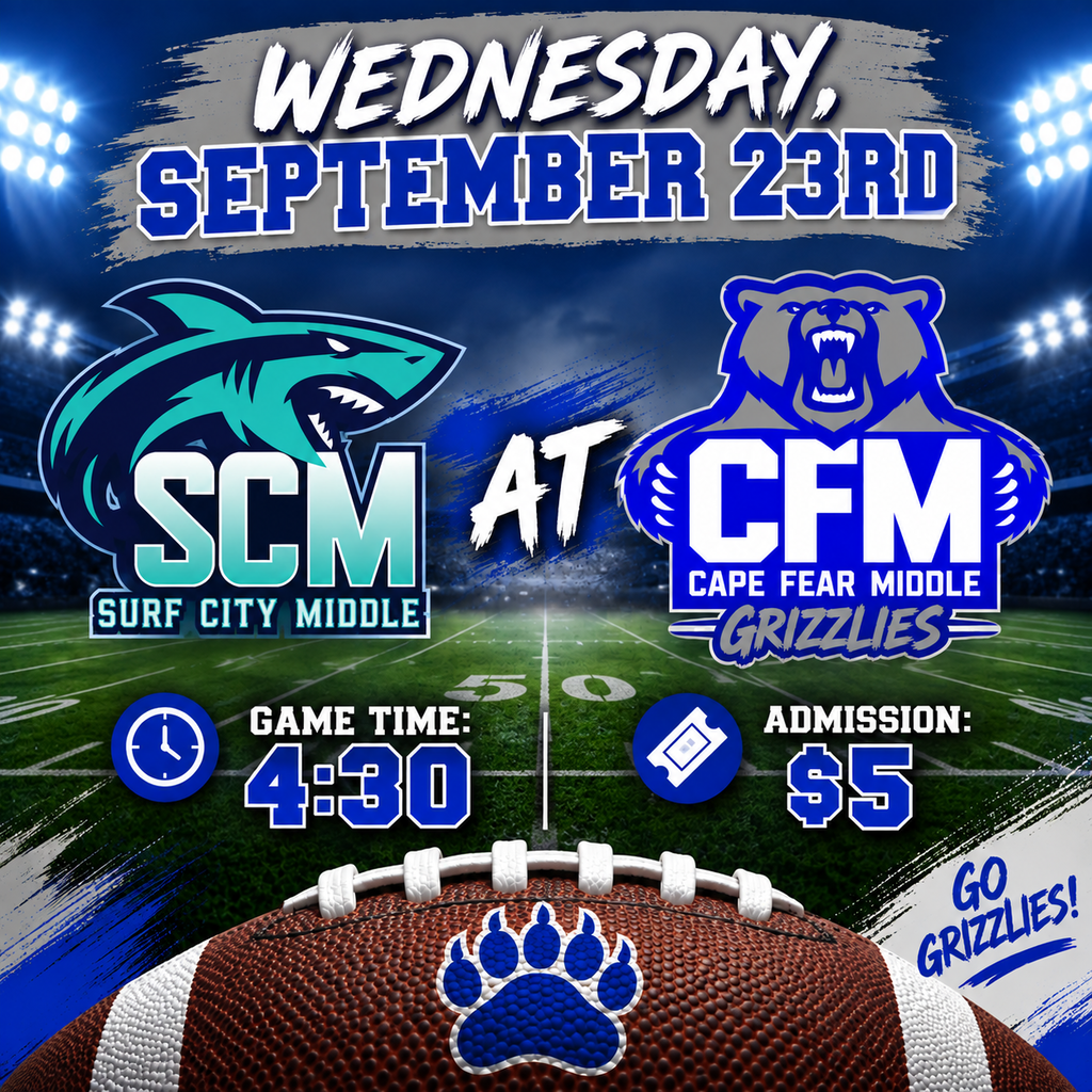 Come out and support your Cape Fear Middle School  football team this afternoon as they take on SCMS right here at home!