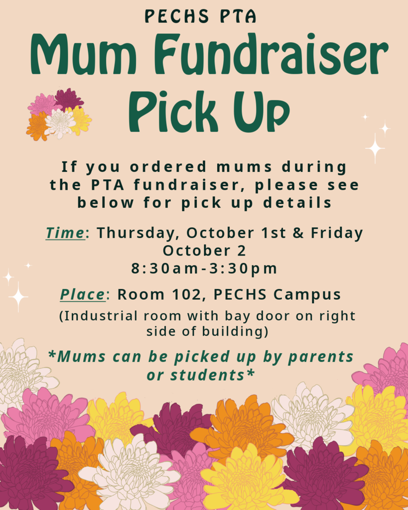 Poster detailing updated pick up times for mums ordered during PTA fundraiser