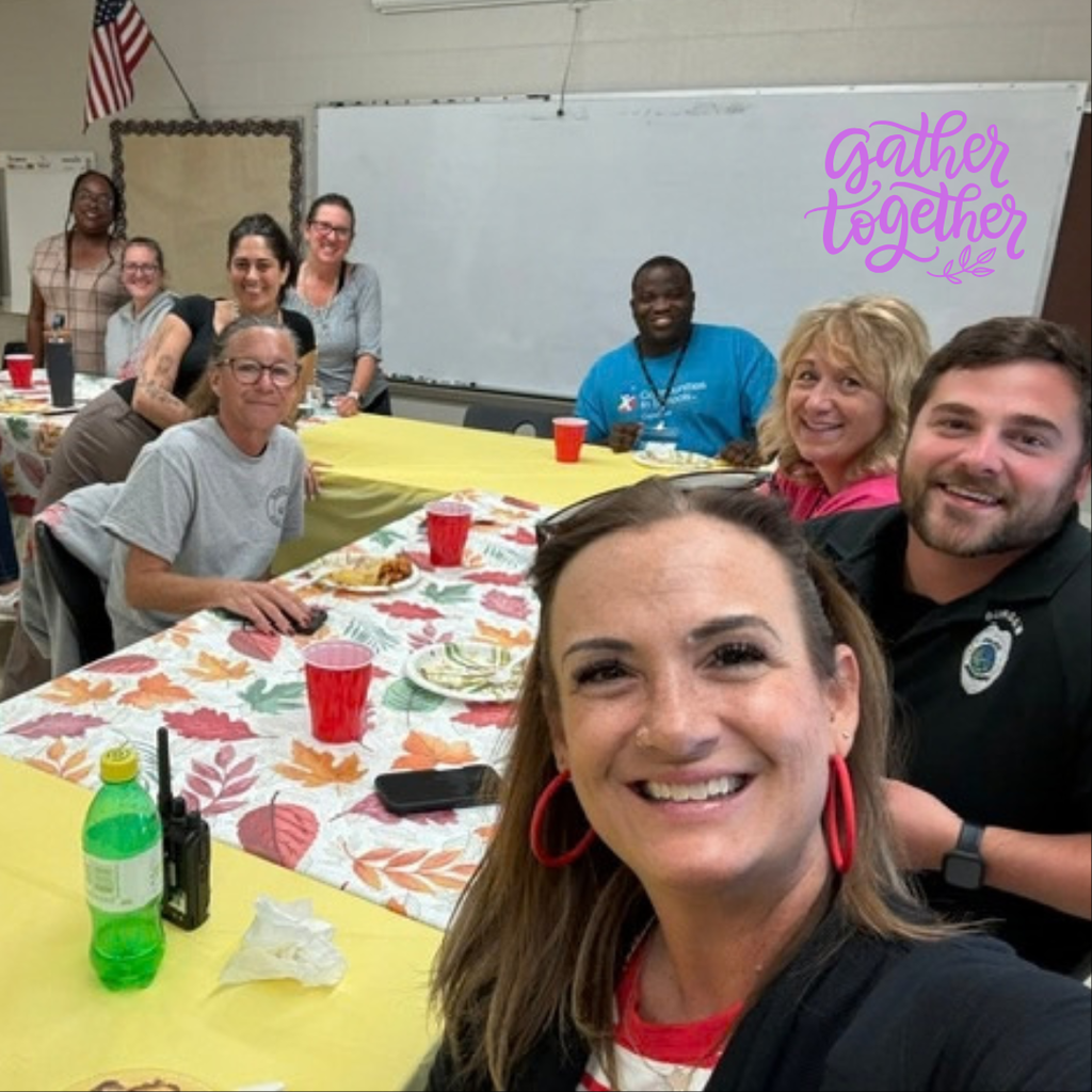 staff gathering for potluck