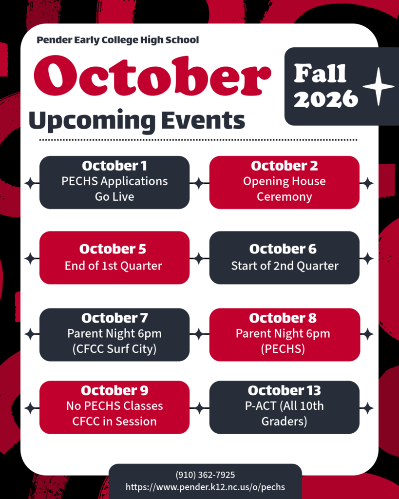 flyer detailing events happening in October at PECHS