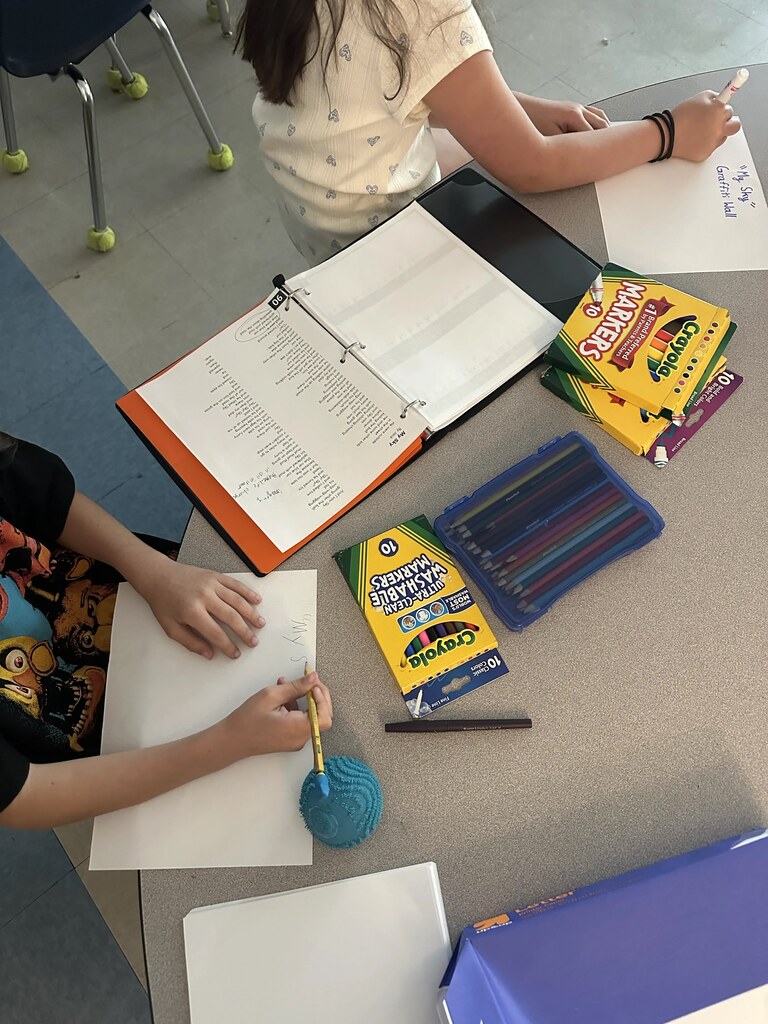 4th graders working on a project at their tables