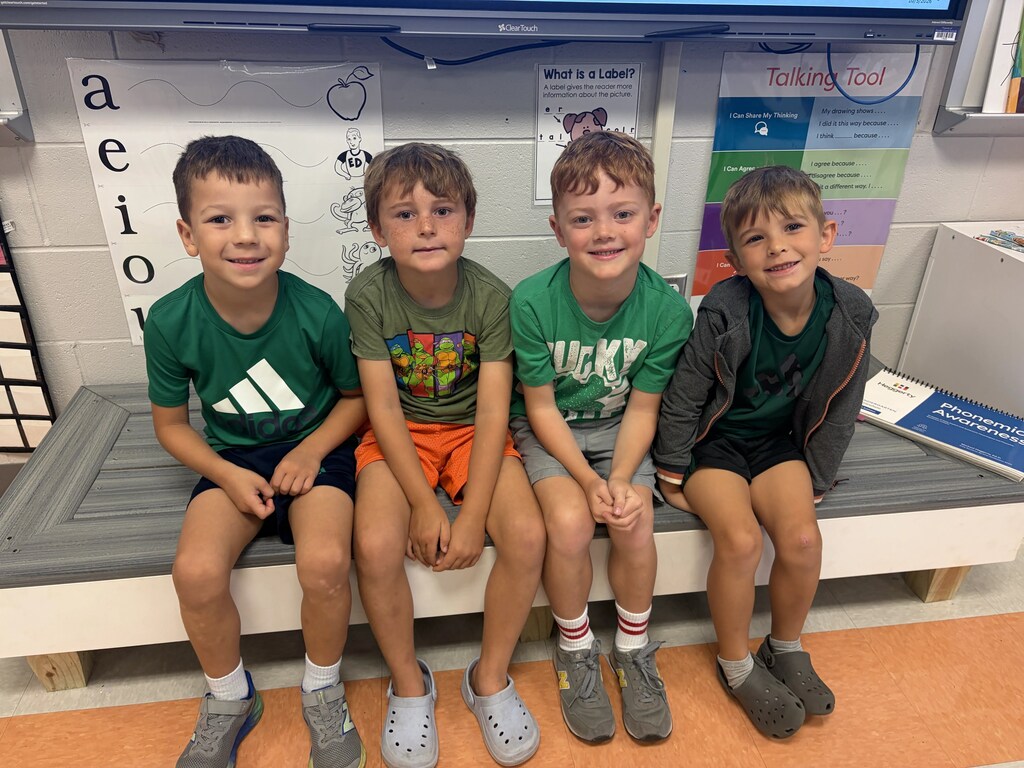kindergarten boys wearing green