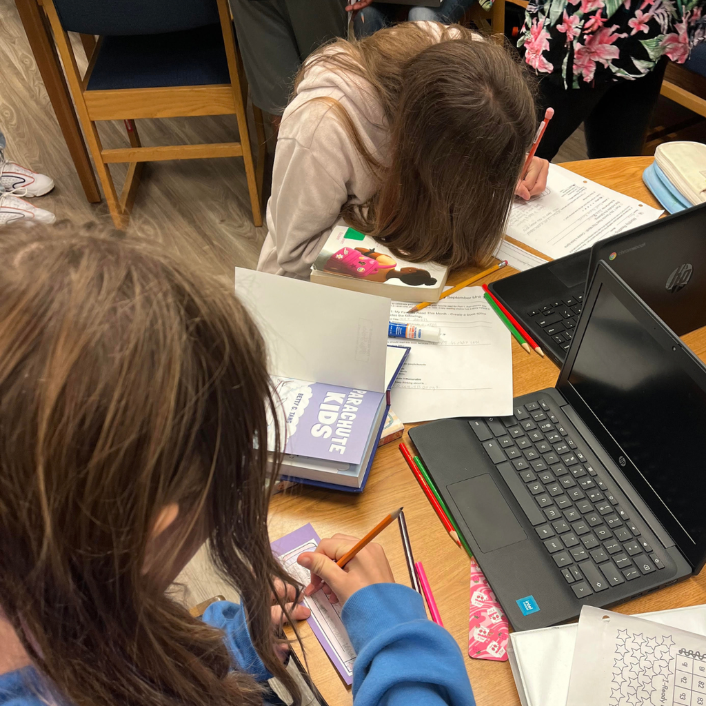 students working in library