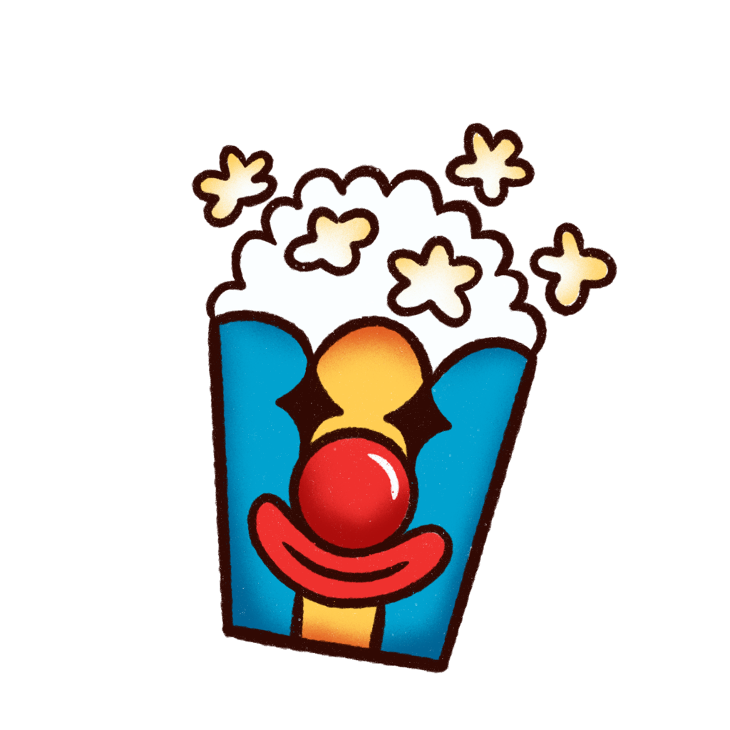 Popcorn box with clown face