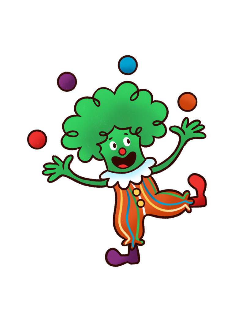 Broccoli circus performer juggling