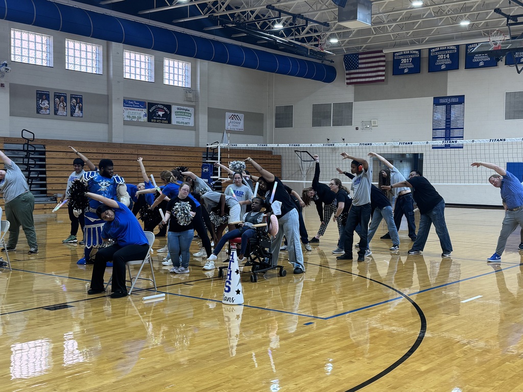 students and staff warm up