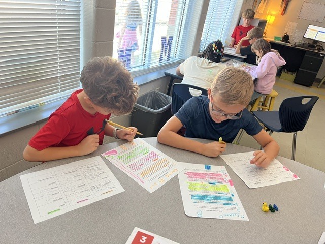 4th grade students working in groups on an assignment