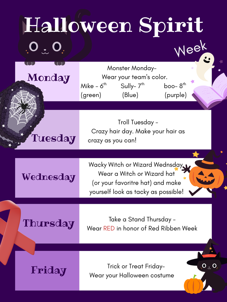 🐻💙 GRIZZLY HALLOWEEN SPIRIT WEEK IS NEXT WEEK! 💙🐻  Get ready, Cape Fear Middle School! Next week we’re getting spooky and showing our Grizzly pride