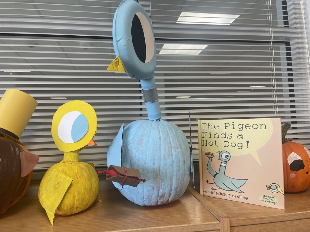pumpking decorated to look like a book character