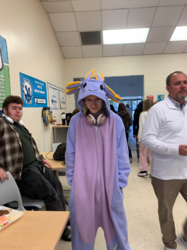 A student wearing their pajamas.