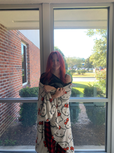A student wearing their pajamas.