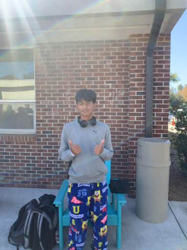 A student wearing their pajamas.