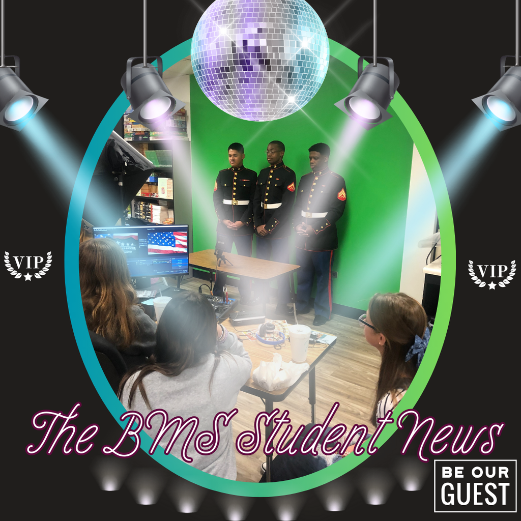student news broadcast featuring marines with graphics