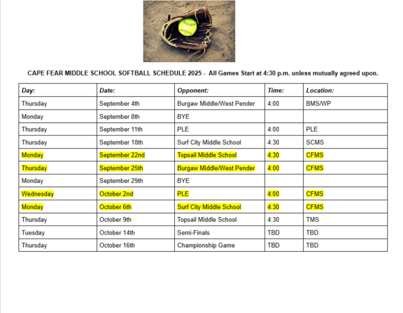 Athletic Schedule 1