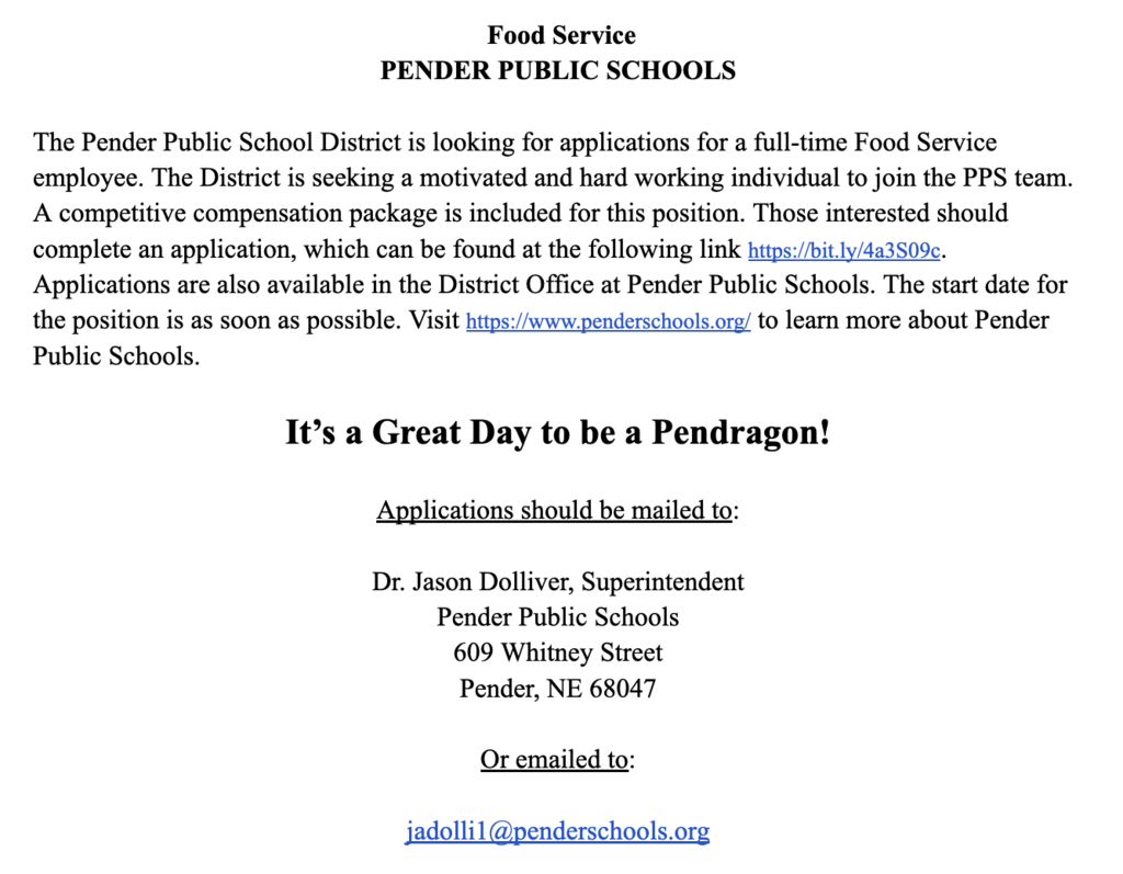 Food Service Job Announcement