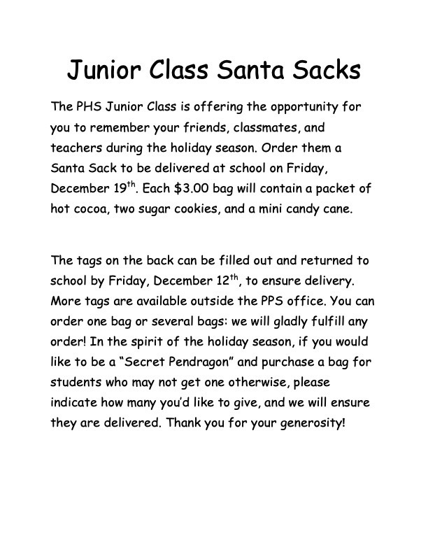 Junior Class Santa Sacks letter