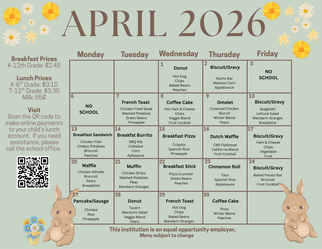 April Lunch Menu