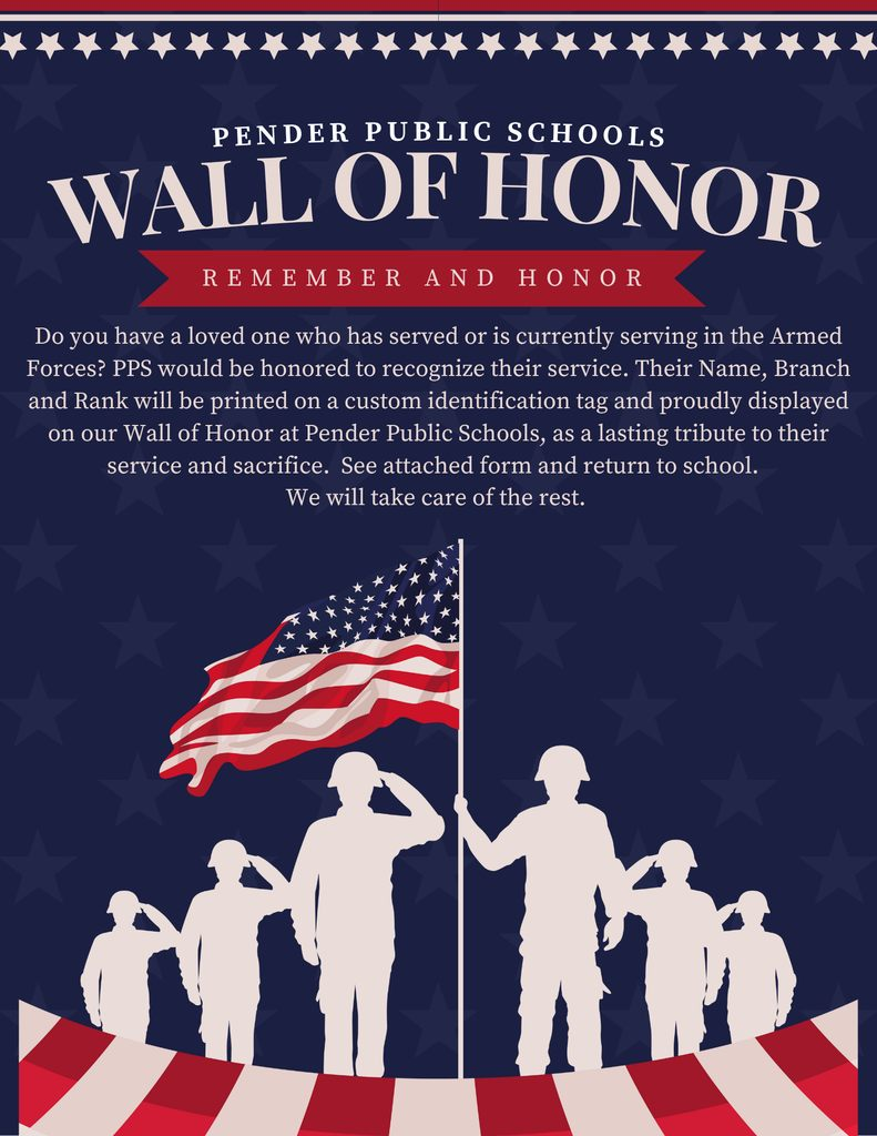 Flyer with flag and service men  regarding signing up for wall of honor. 