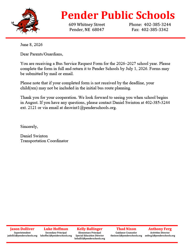 Bus service request letter