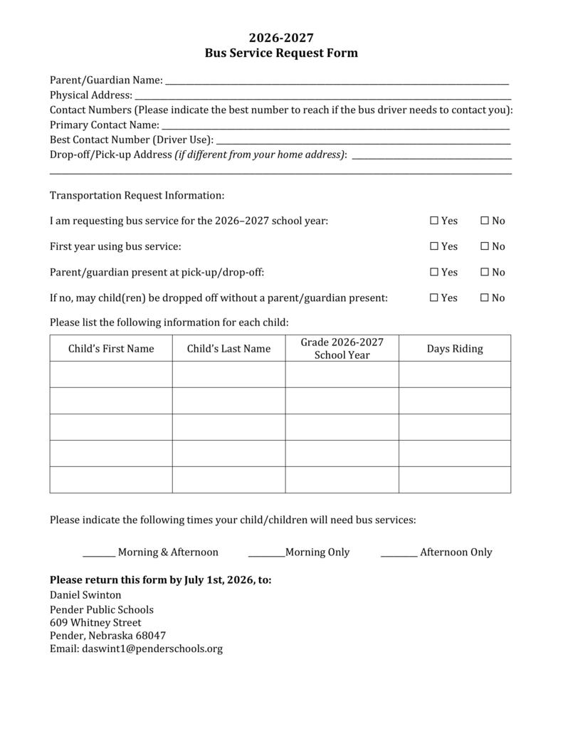 Bus Request Form