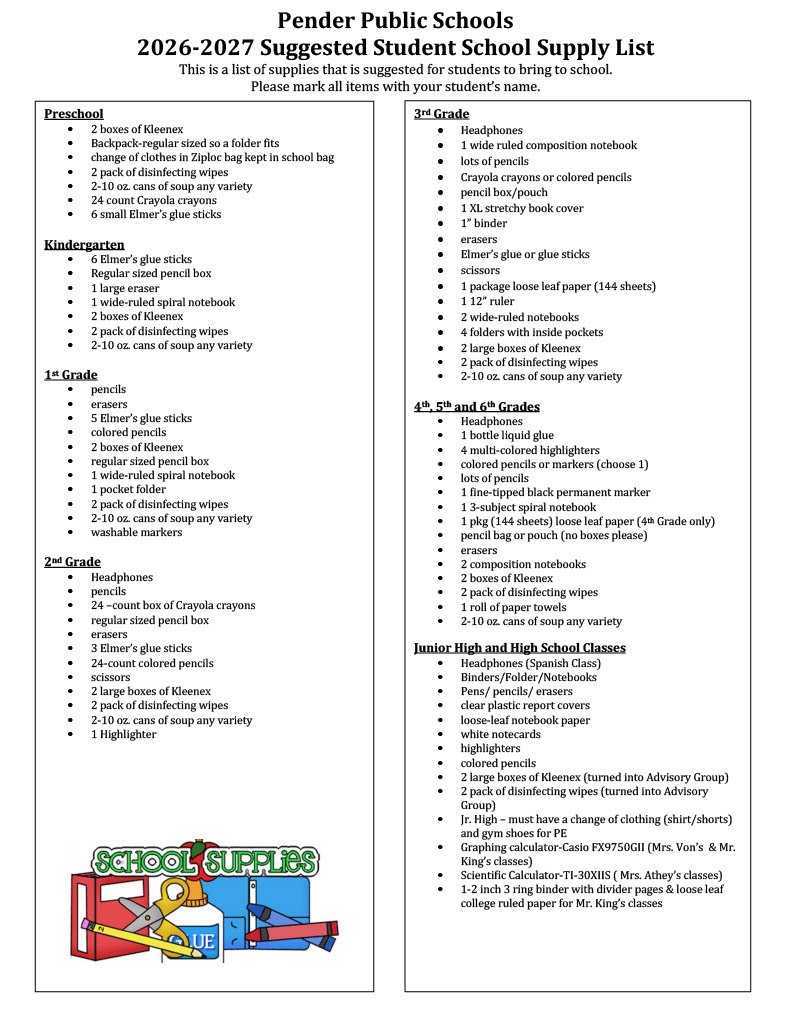 26-27 School Supply list