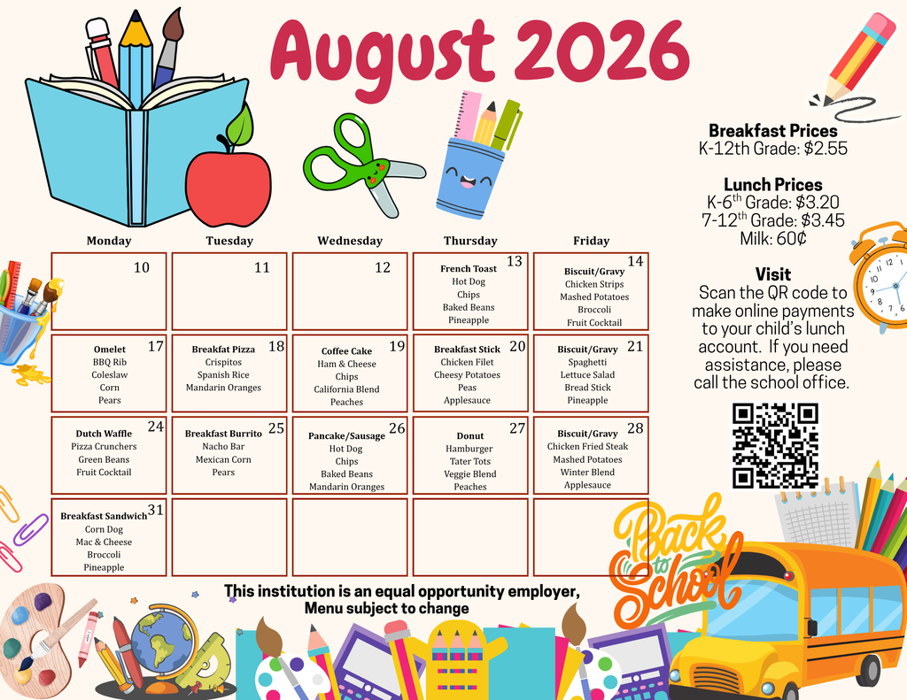 August Lunch menu 
