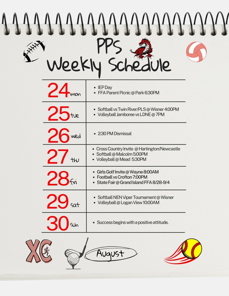 8/24-8/30 Weekly Schedule