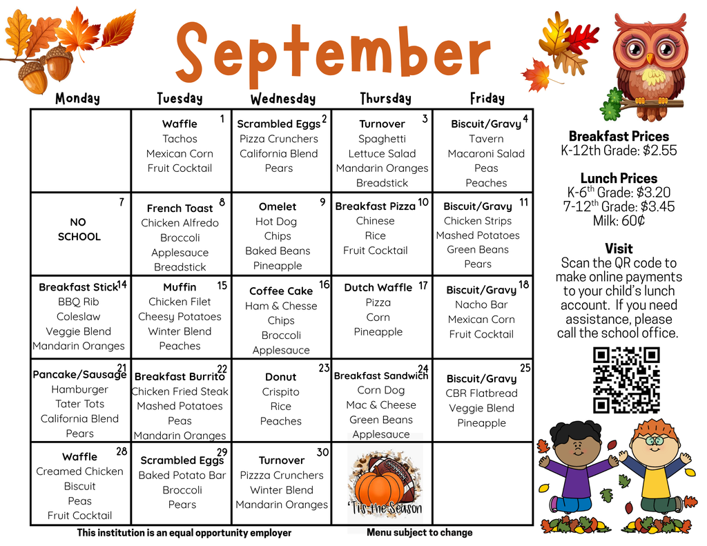 September Lunch Menu