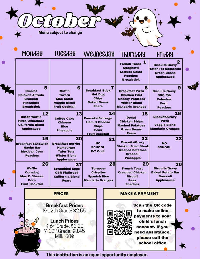 October lunch menu