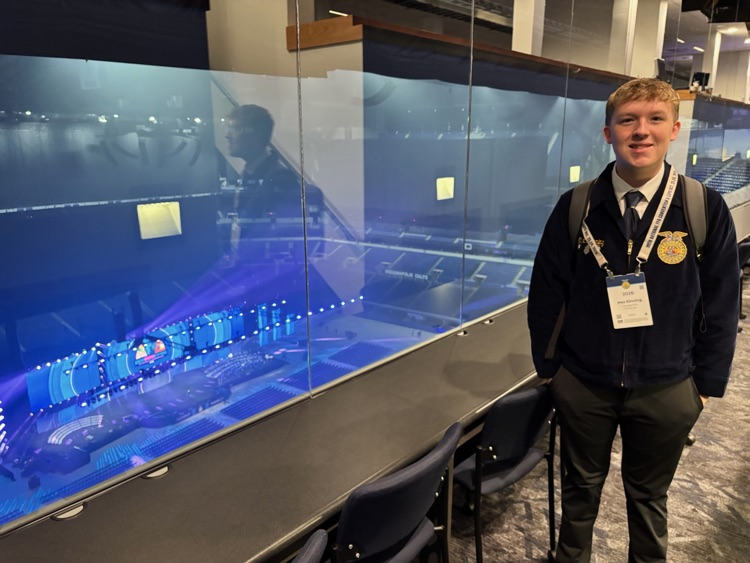 Max in press box at Lucas Oil Stadium