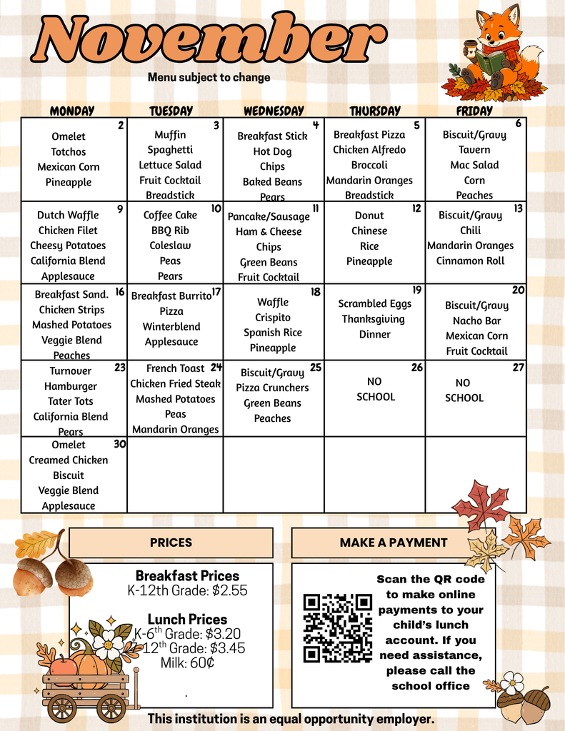 November lunch menu