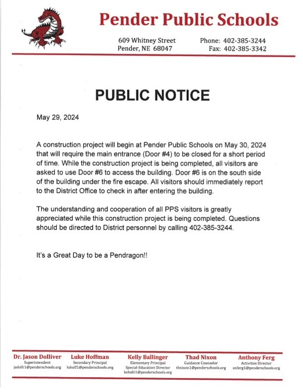 Public Notice - Door 4 Closed