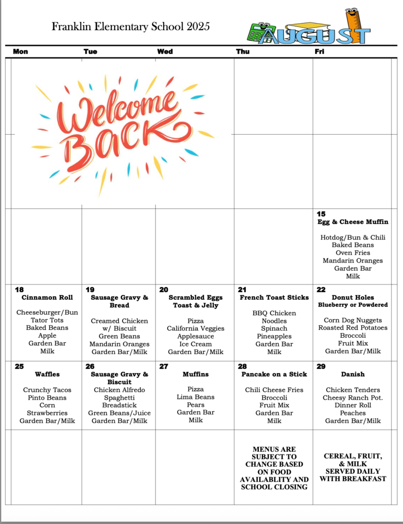 Franklin Menu-PDFs on website
