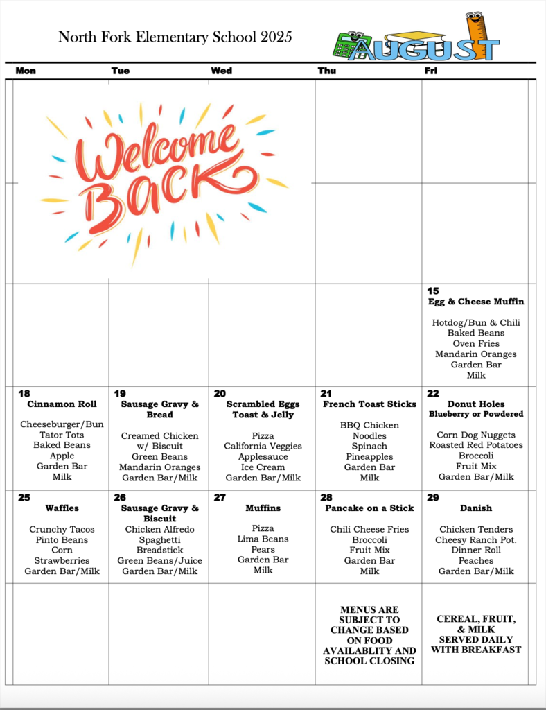 NFES August Menu-PDFs on website