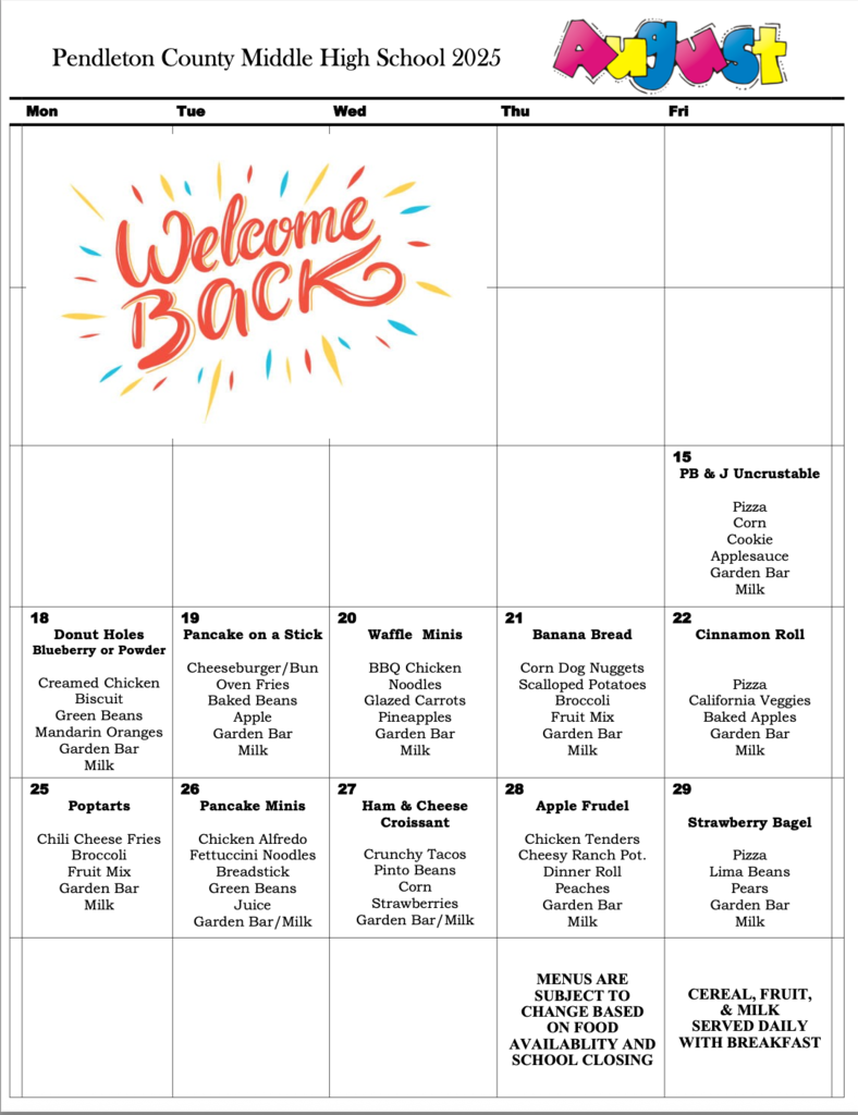PCMHS August menu-PDFs on website