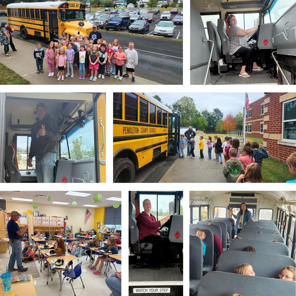 Collage of kids learning about school bus safety