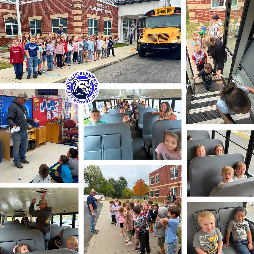 Collage of kids learning about school bus safety